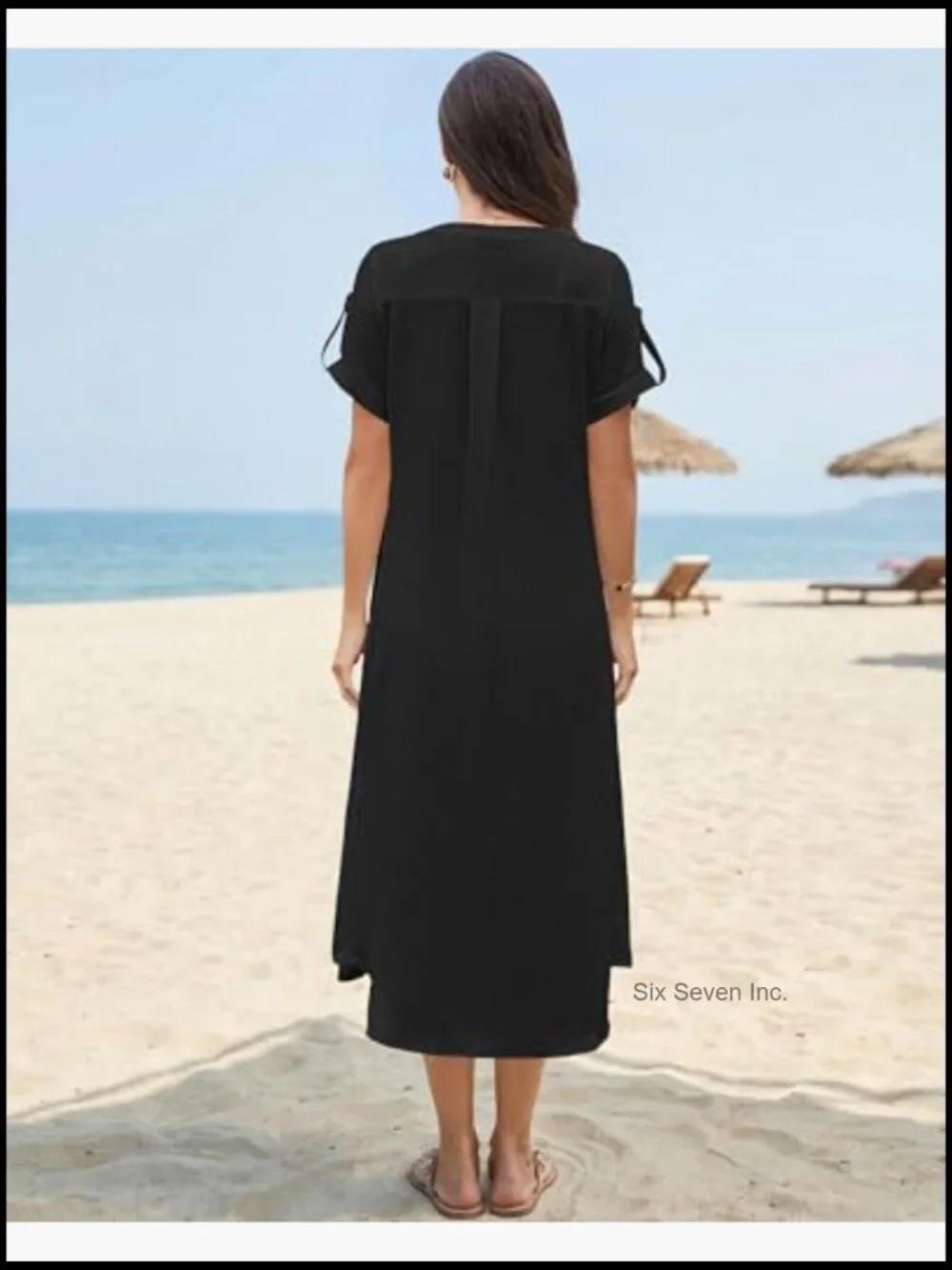 Swimsuit Coverup Button Down Casual Summer Dress with Pockets - Picture 6 of 7